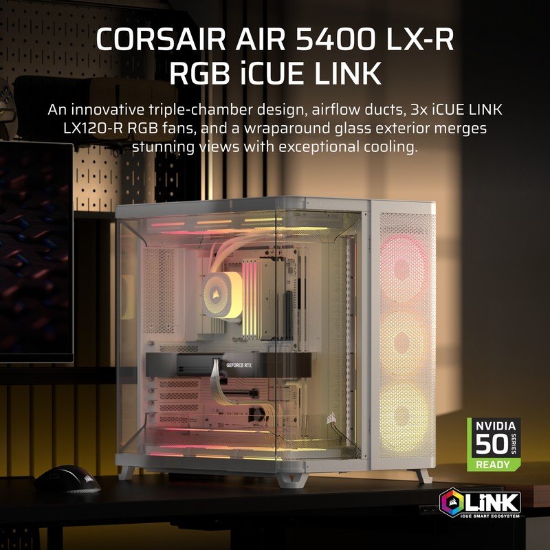 Thumbnail 3 de Corsair AIR 5400 LX-R RGB White: caja con triple cámara y vidrio templado