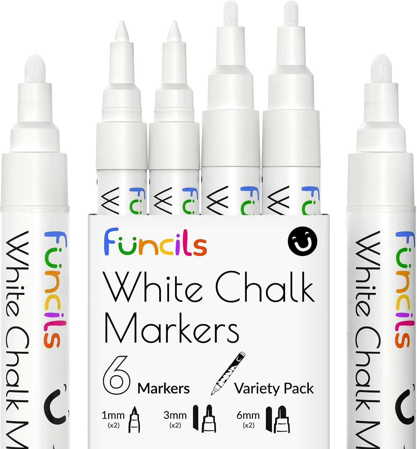 Detalle de Funcils Kreidestifte weiß (Multipack, 6 Stück) – mit 1 mm, 3 mm und 6 mm Spitzen für Tafel & Glas