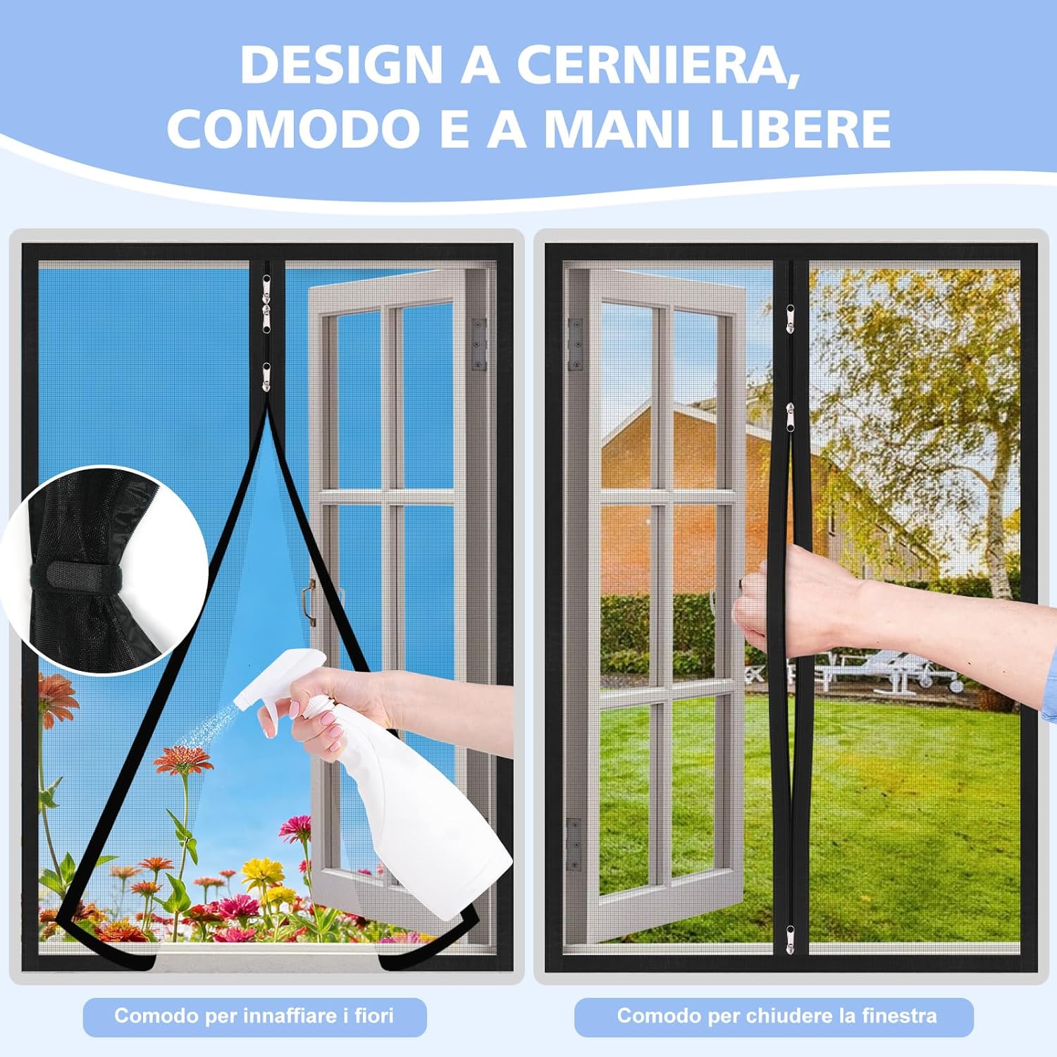 Thumbnail 6 de Zanzariere per Finestre con Cerniera Bidirezionale e Nastro Adesivo Trasparente 85x125 cm – PP Antizanzare Lavabili e Riutilizzabili, Nero