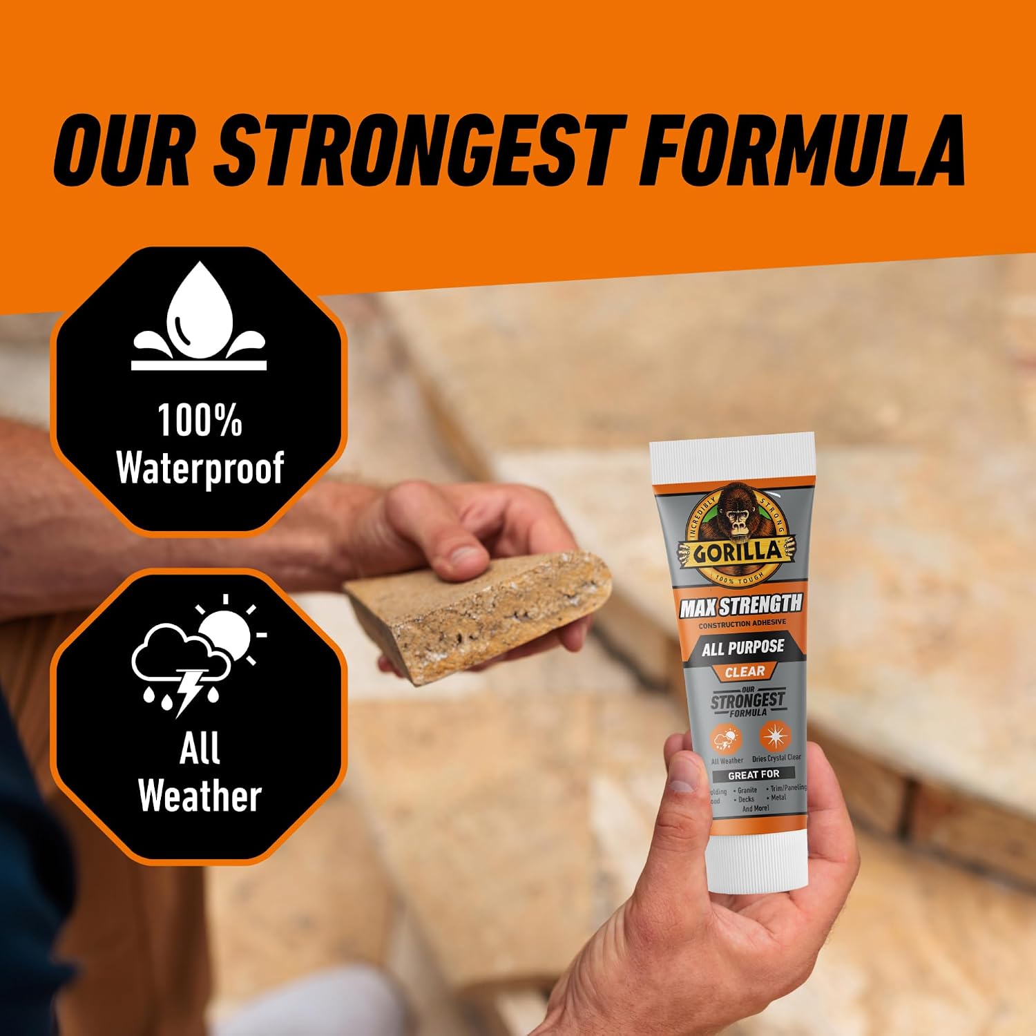Detalle de Gorilla 120108 Clear Construction Adhesive, All-Weather, Waterproof, 207 mL