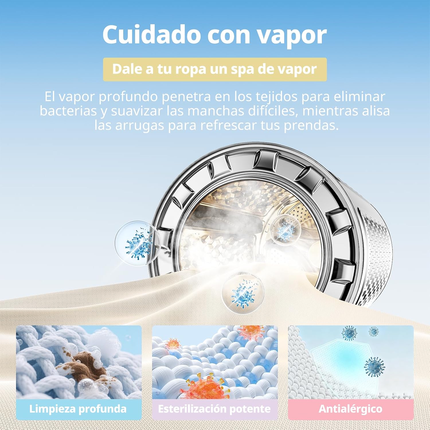 Thumbnail 4 de Comfee CFP03EW80W-HL lavadora 8 kg con vapor y motor BLDC, panel táctil y programa para lana Woolmark