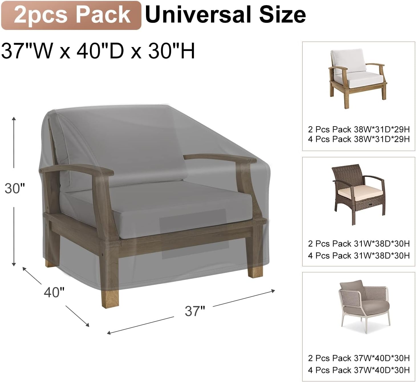 Detalle de Mrrihand Patio Chair Covers, 37 x 40 x 30 in.