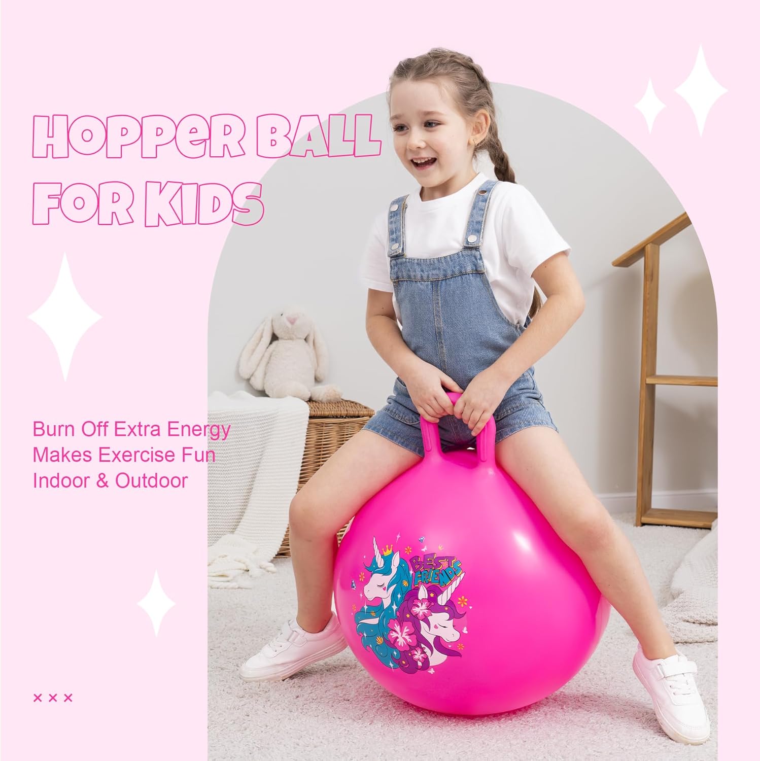 Thumbnail 3 de U&C Planet 2er-Set Hüpfball „Hopperbälle“ mit Griff (3–8 Jahre) – Space Hopper für drinnen & draußen