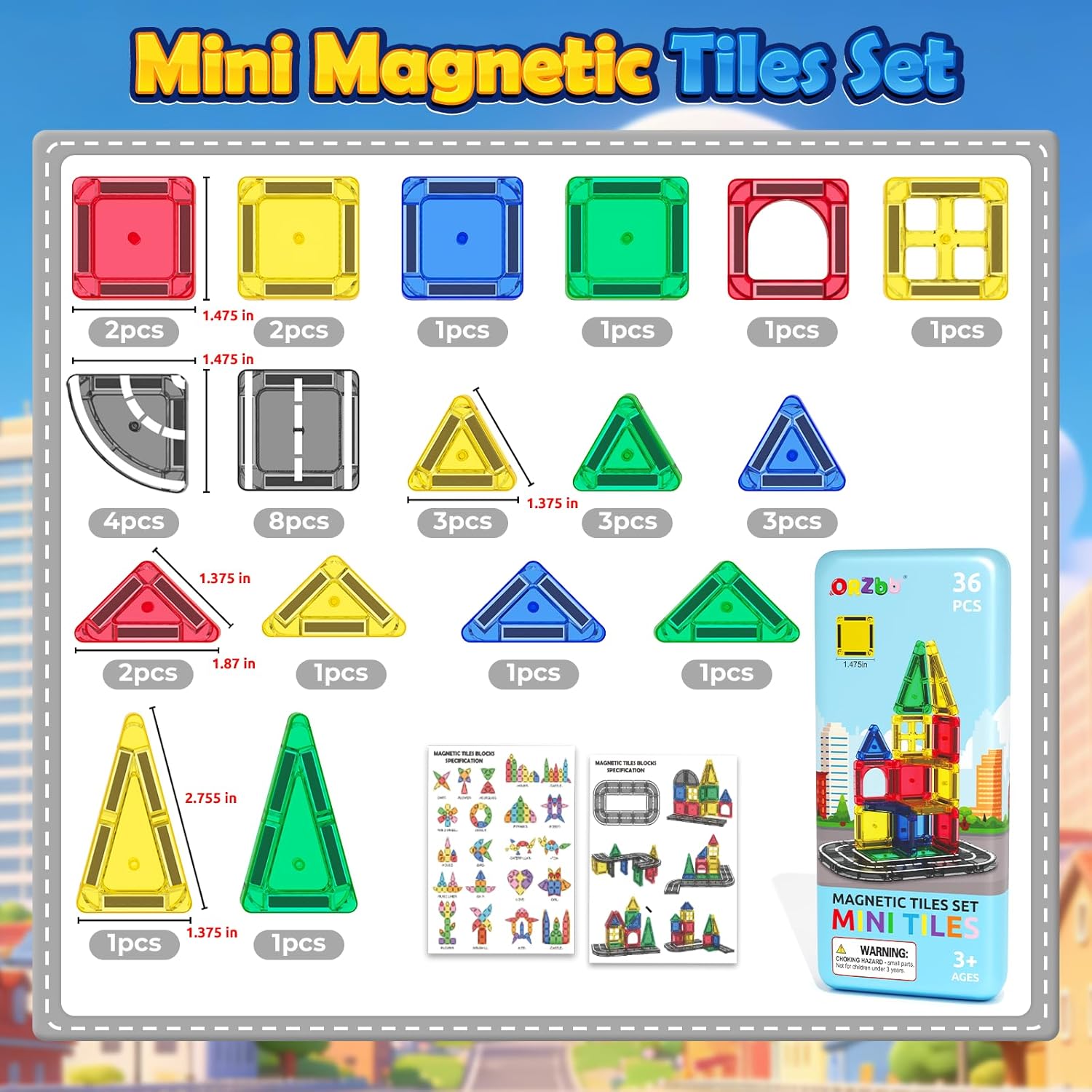 Detalle de ORZbb Mini Magnetic Tiles 36-piece set