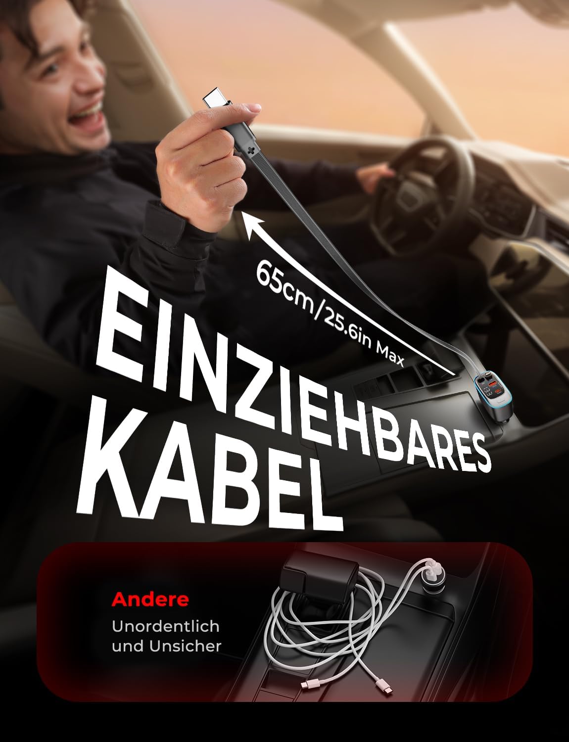 Detalle 2 de Rolgno Einziehbares Auto Ladegerät 72W