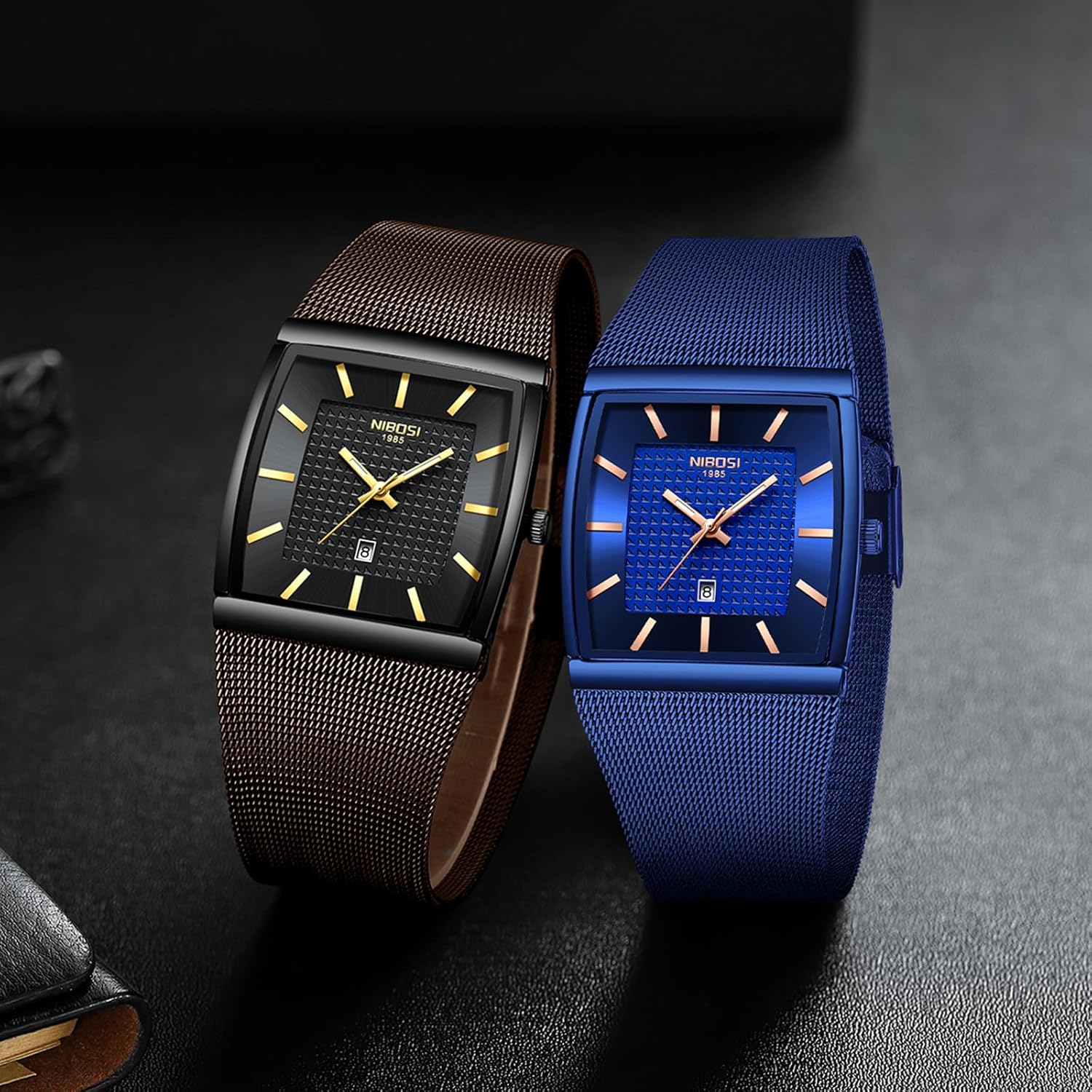 Thumbnail 3 de NIBOSI Herren Armbanduhr – quadratische Militärruhe mit Edelstahl-Meshband, 3 ATM wasserdicht