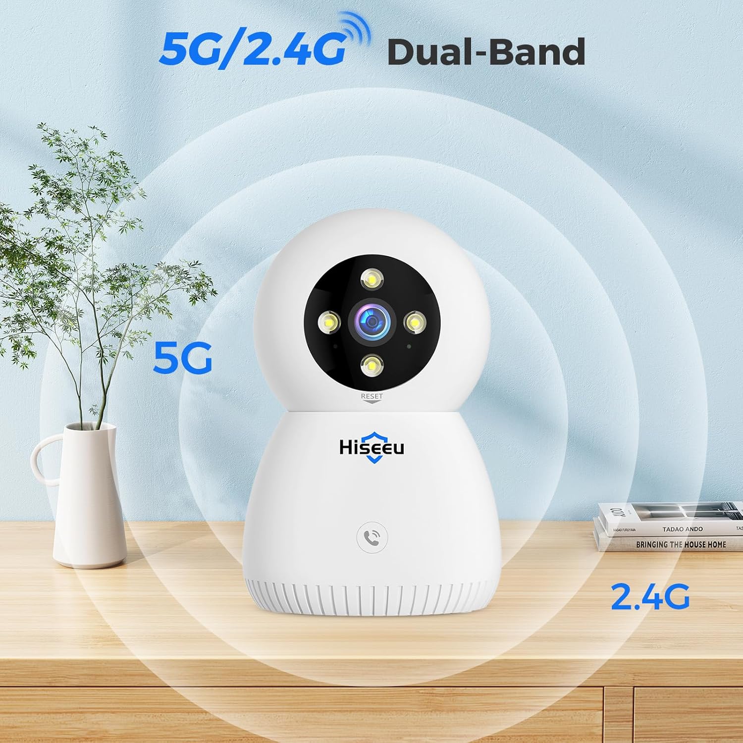 Thumbnail 4 de Hiseeu Telecamera Wi‑Fi interna 5MP 360° con visione notturna a colori, rilevamento umano e audio bidirezionale
