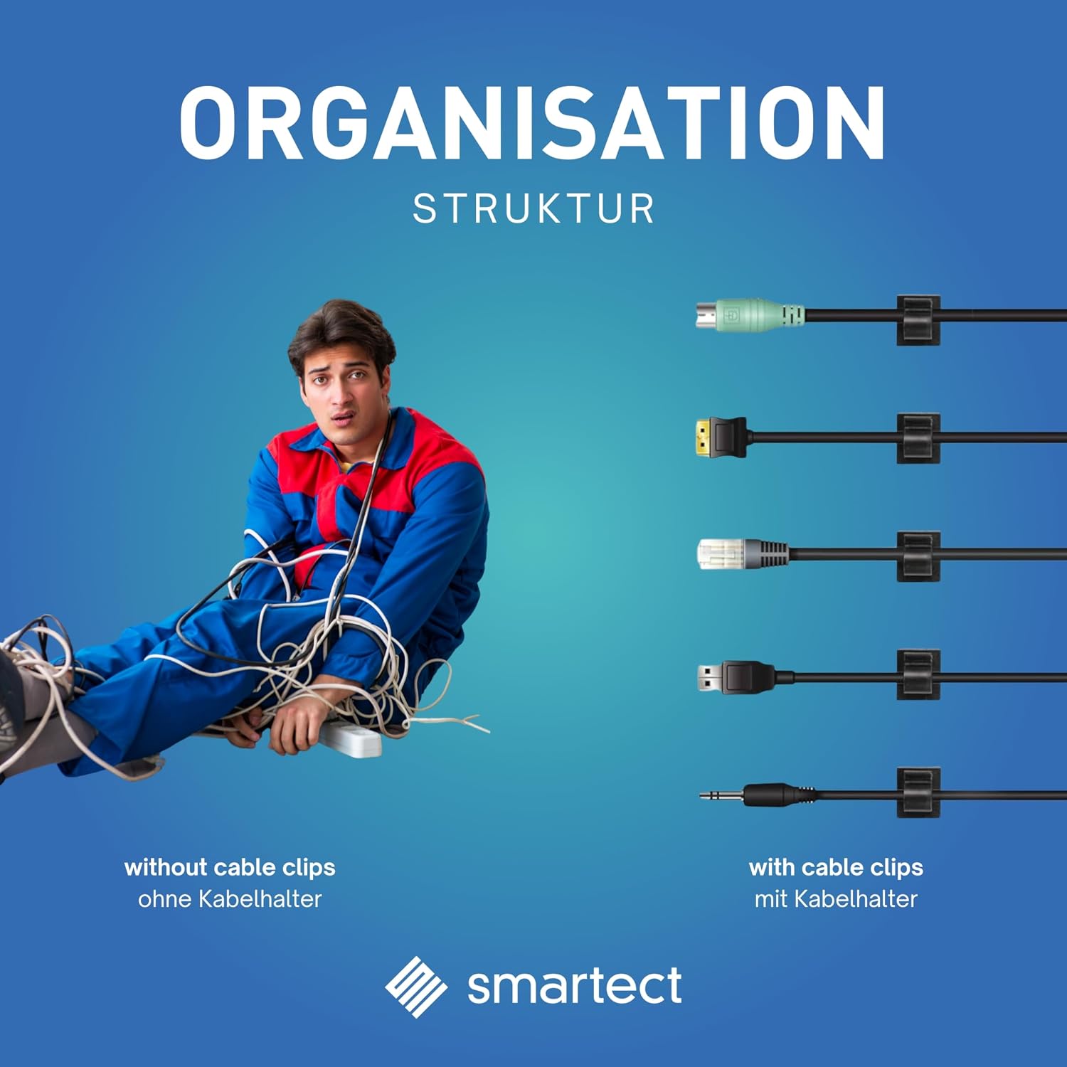 Thumbnail 6 de smartect kabelhållare, transparenta och självhäftande, 50-pack