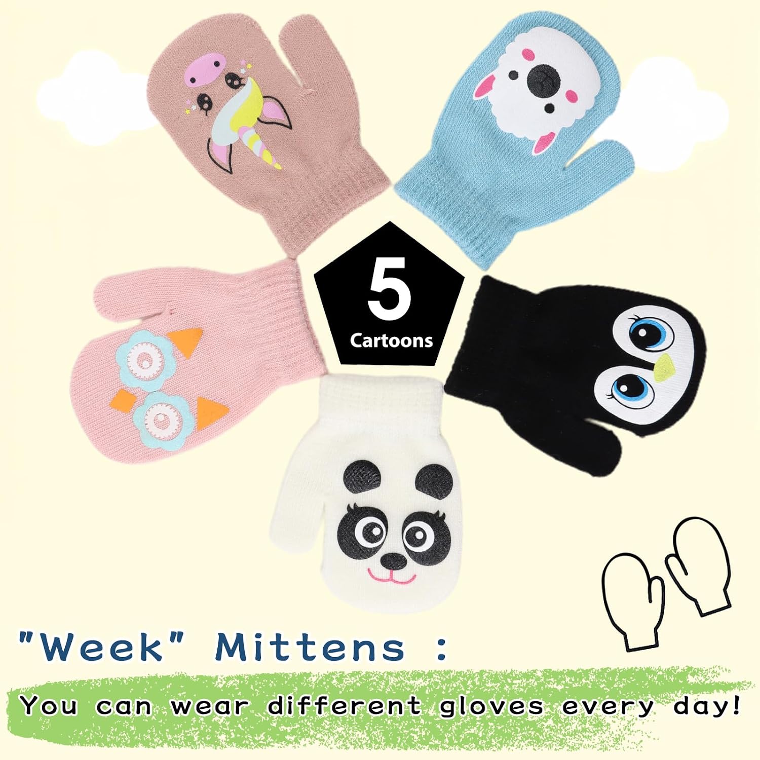 Thumbnail 4 de PEECABE Knitted Toddler Mittens with Stretch for Fall and Winter