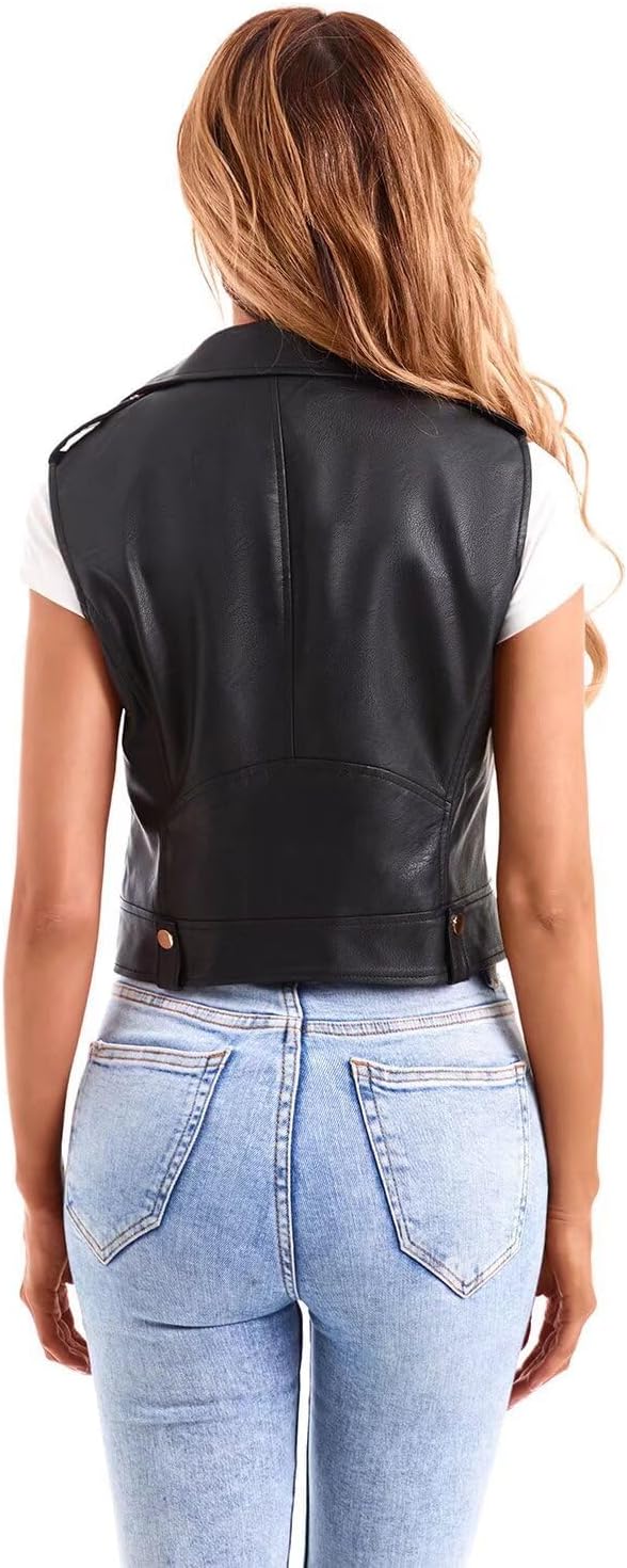 Detalle de DIASHINY faux leather moto waistcoat for women with lapel and zip pockets