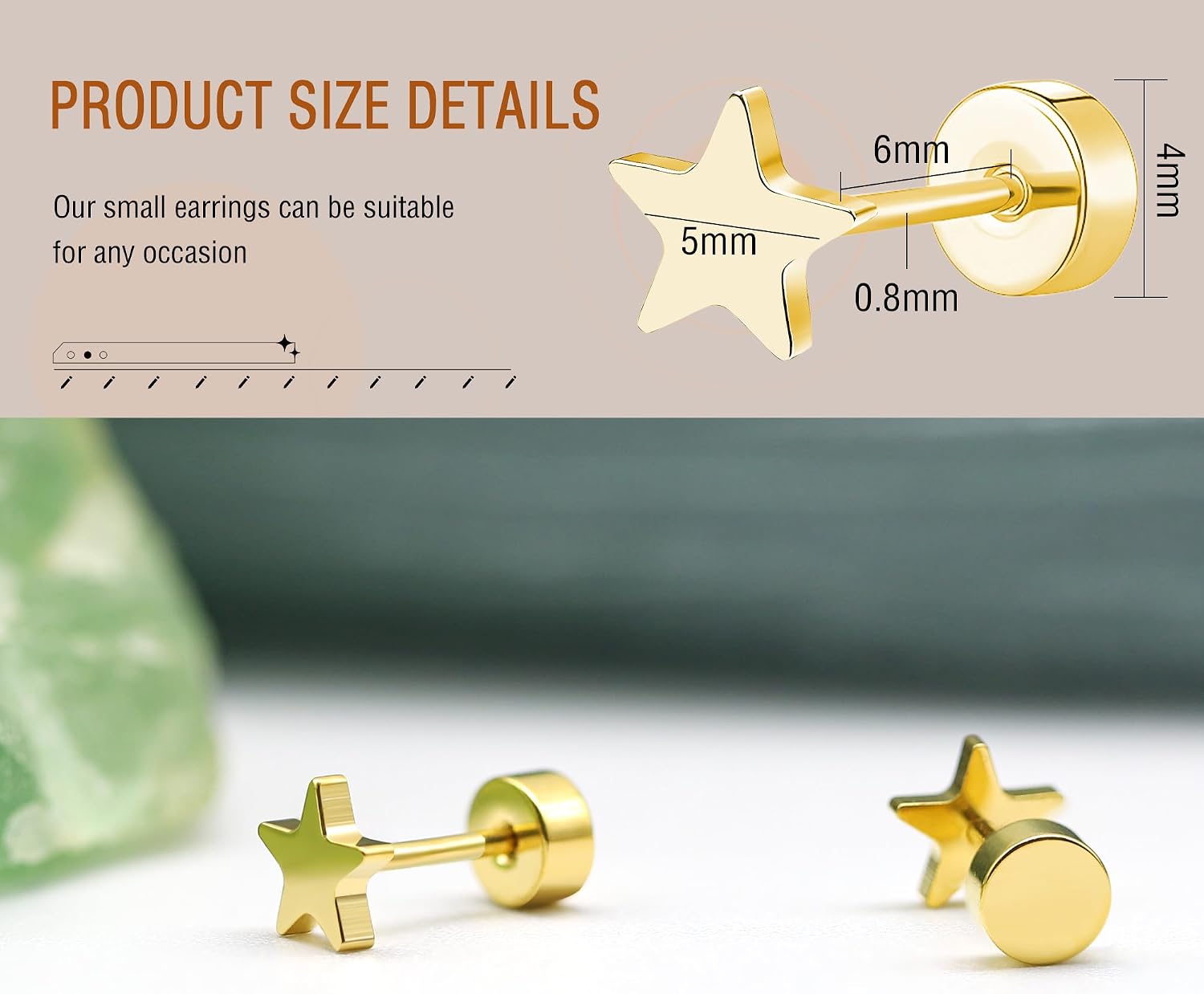Detalle 2 de ZDE Titan Damen Flat-Back Herz-Ohrstecker (G23), nickelfrei & hypoallergen, 5 mm