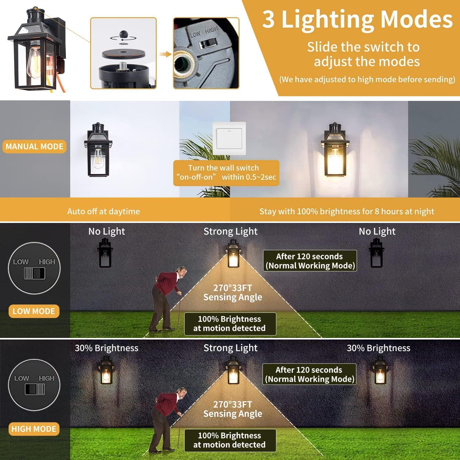 Detalle de YISURO yx-101-1 Outdoor Wall Sconce with GFCI Outlets and 3 Lighting Modes