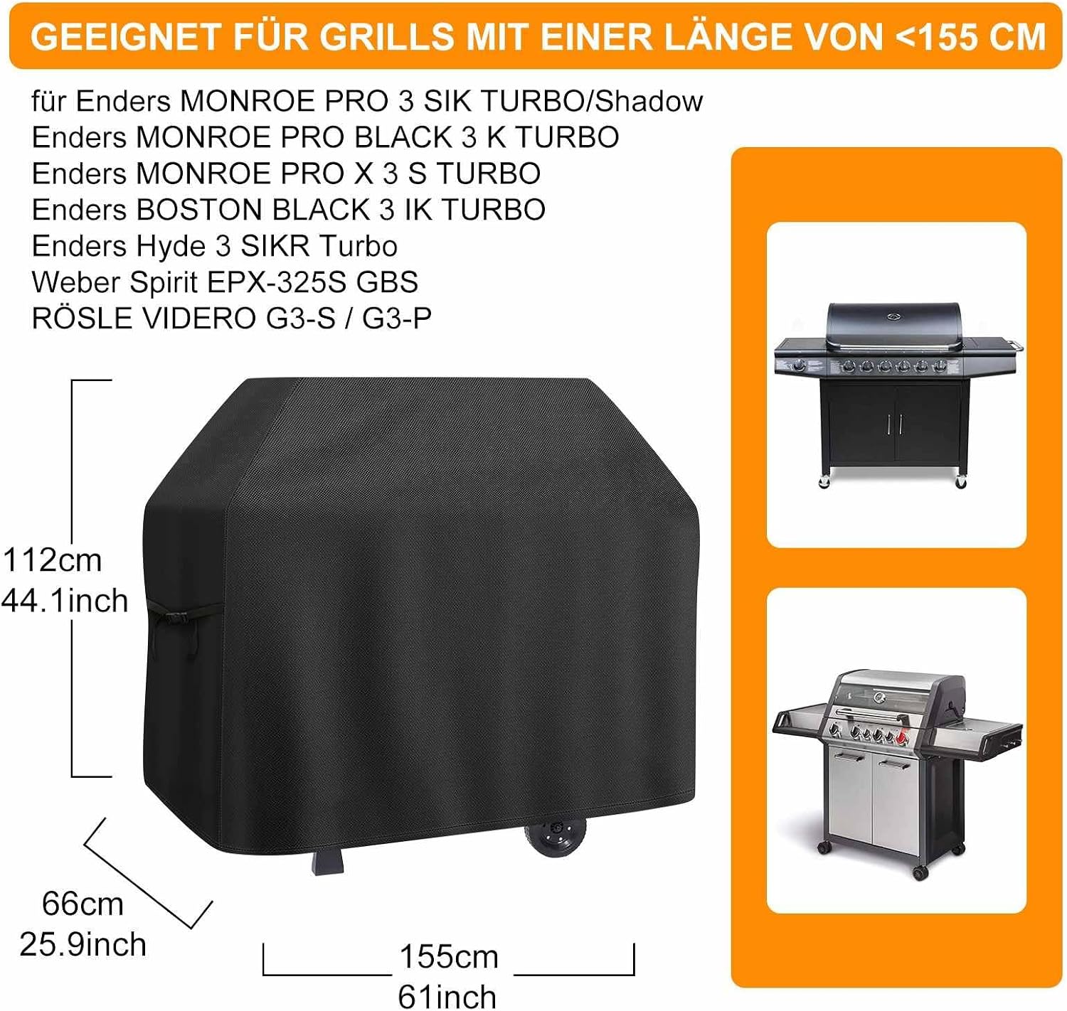 Detalle 2 de Gasgrill-Abdeckung für Enders Monroe PRO 3 SIK Turbo / Shadow – Groß (155 x 66 x 112 cm)