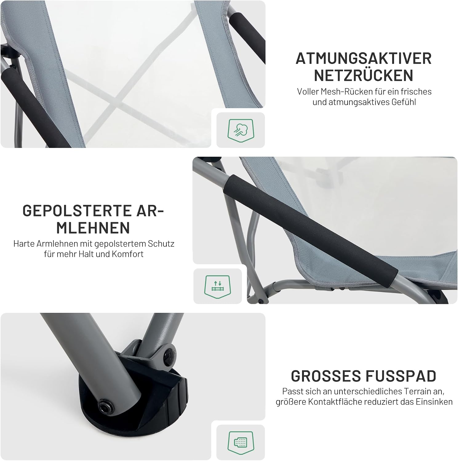 Detalle de TIMBER RIDGE Strandstuhl Klappbar – Leicht, mit hohem Rücken und Netzrückenlehne
