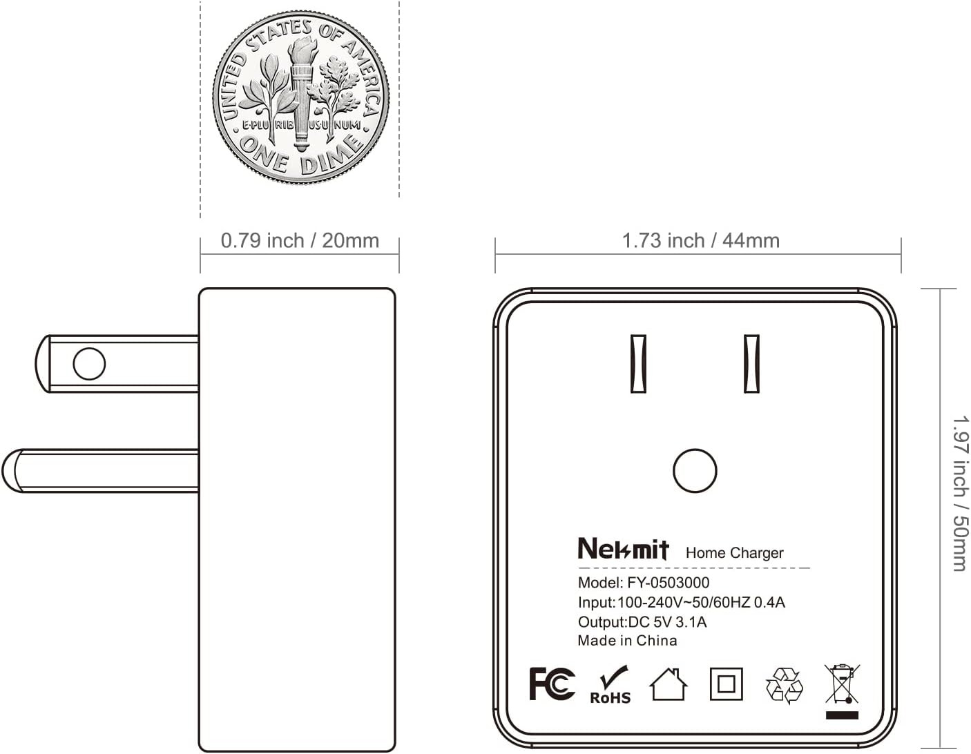 Detalle 2 de Nekmit Dual Port Ultra Thin USB Wall Charger