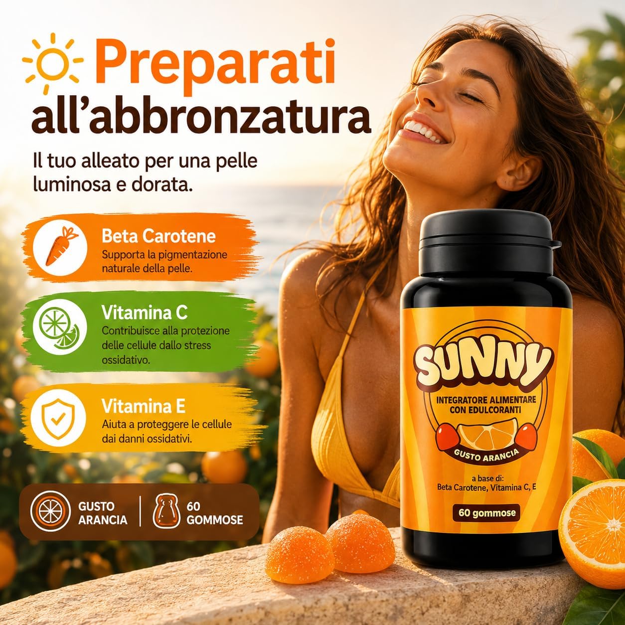 Thumbnail 3 de Sunny Integratore Abbronzatura Gommose Betacarotene, Rame e Licopene – 60pz