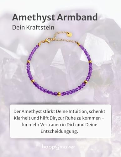 Detalle de happymaker – Bracciale donna con Ametista: gioiello artigianale tedesco, pietra nascita febbraio