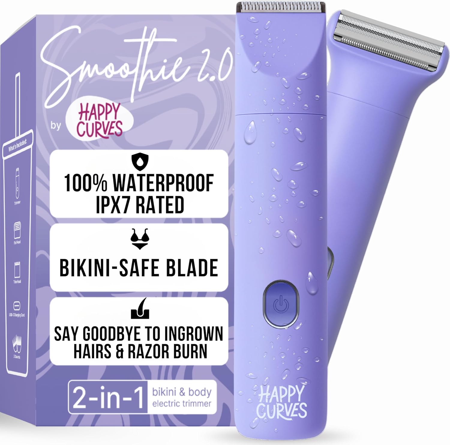 Detalle de HAPPY CURVES Smoothie 2.0 Bikini Trimmer (Electric Razor for Women) – Waterproof, Adjustable Guards