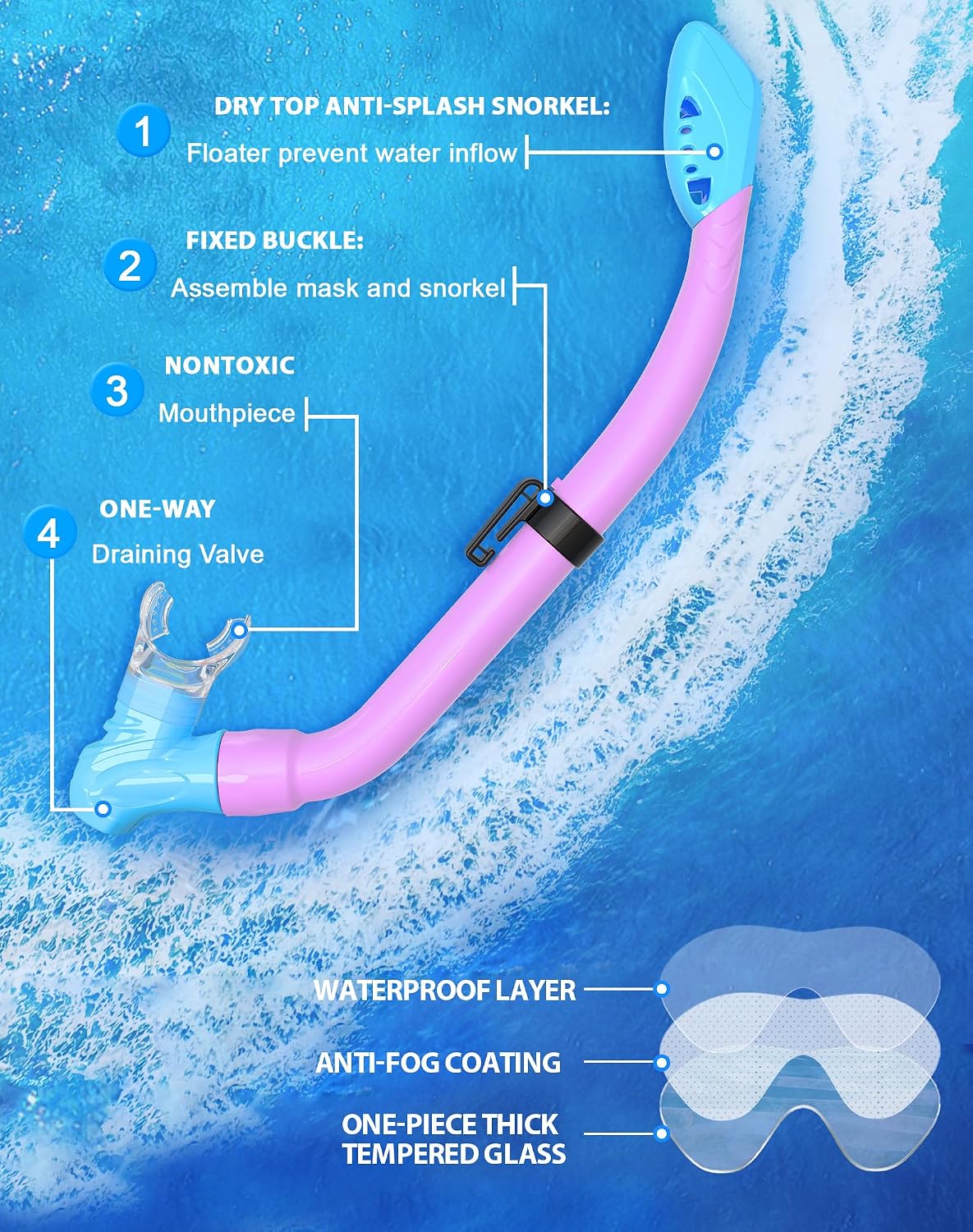 Thumbnail 1 de Gintenco Kids Snorkel Set: Dry Top Mask, Panoramic View, and Safe Start to Underwater Fun