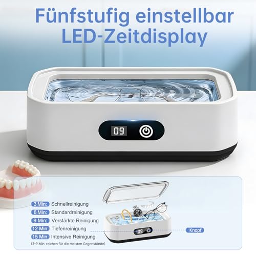 Detalle 2 de Ultraschallreiniger 49 kHz, 650 ml Großkapazität – 360°-Allround-Reinigung für Brillen, Schmuck und Make-up-Pinsel