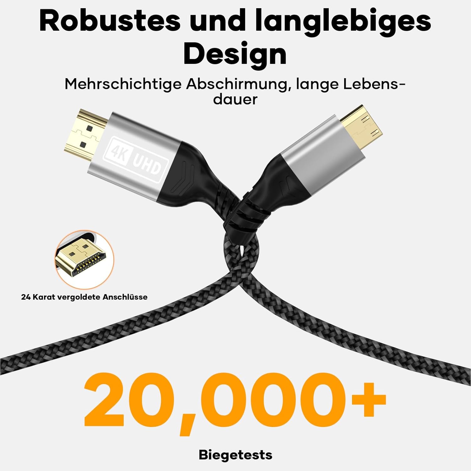 Thumbnail 4 de Mini HDMI auf HDMI Kabel (3 m) für 4K@60Hz: bidirektional, kompatibel mit Kamera, Raspberry Pi Zero & Projektor