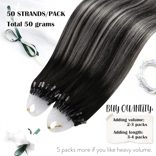 Detalle 2 de Moresoo extension cheveux naturel froid ombre noir argenté 50 mèche 35 cm ⚙