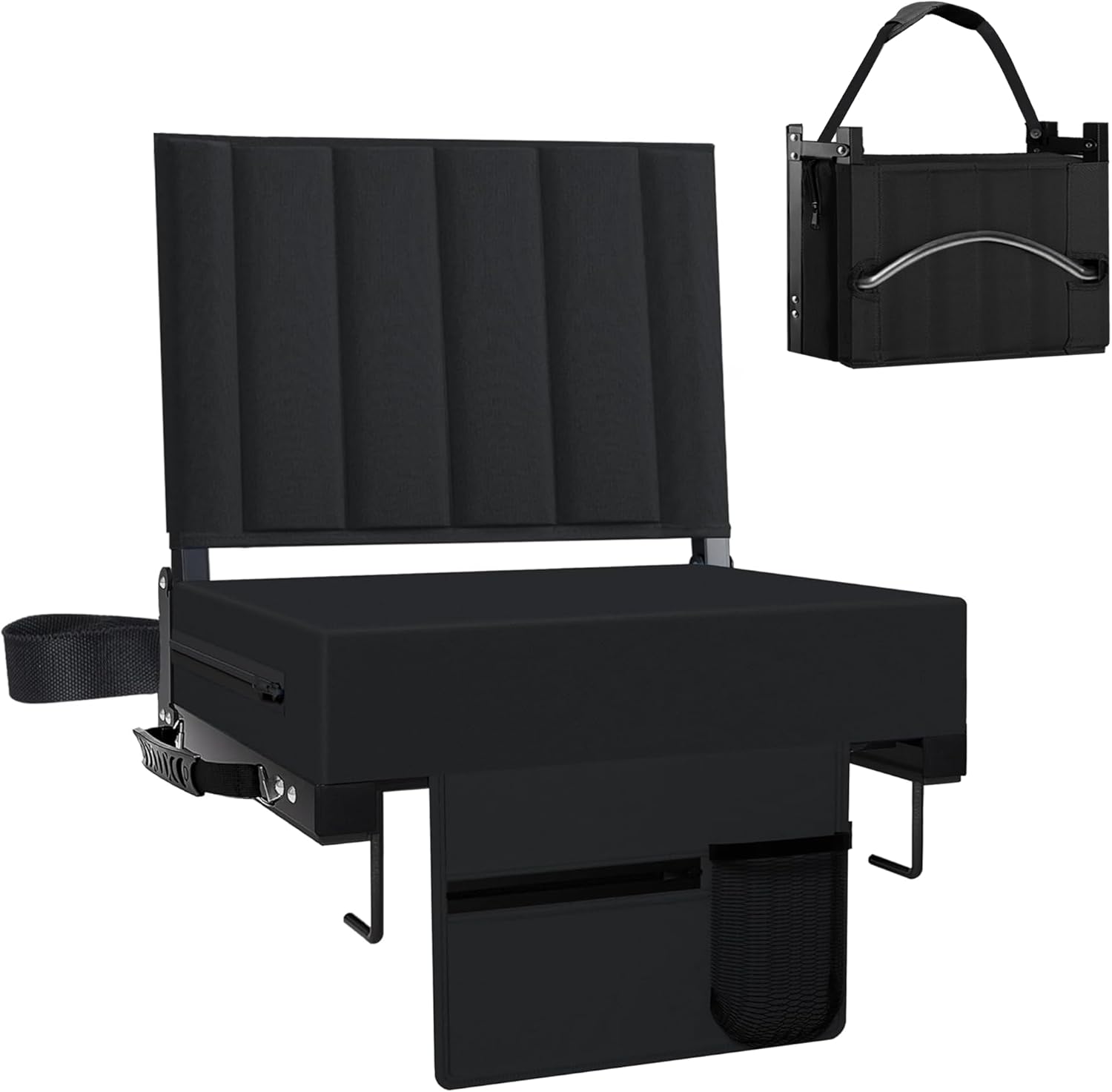 Detalle de Aliphon Stadium Seat for Bleachers with Back Support, Cushion, Cup Holder & Shoulder Strap (Black)