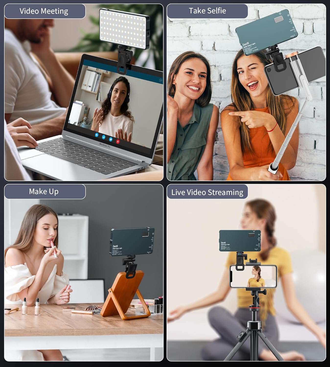 Detalle de Selfie Camera Phone Light with Metal Hotshoe & Clip (135 LED, CRI 96+, 2500K–9900K) for iPhone, TikTok Live & Video Calls