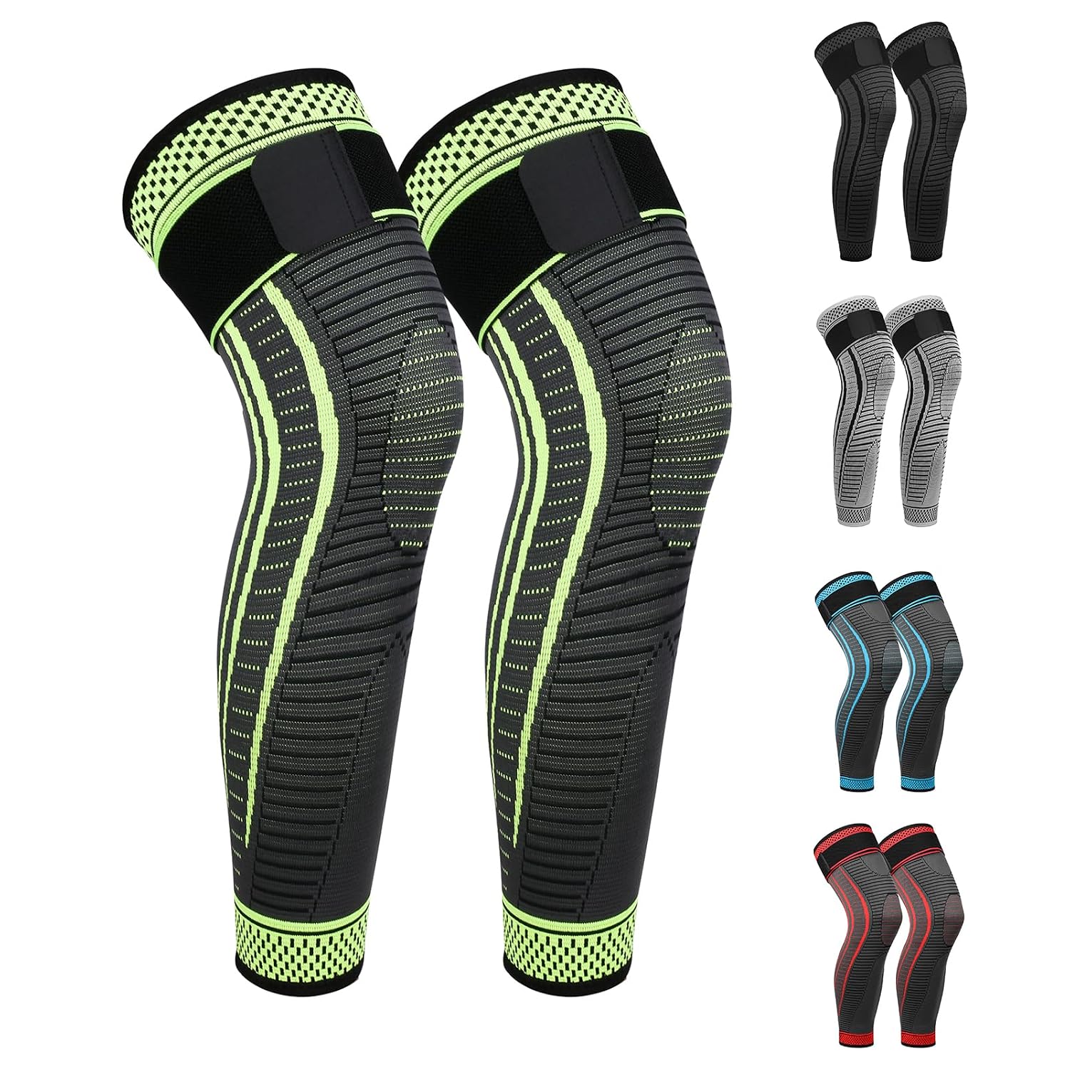 Detalle de Ruilaibao Full Leg Compression Sleeves (2 Pack) with Adjustable Wraps – Green, X-Large