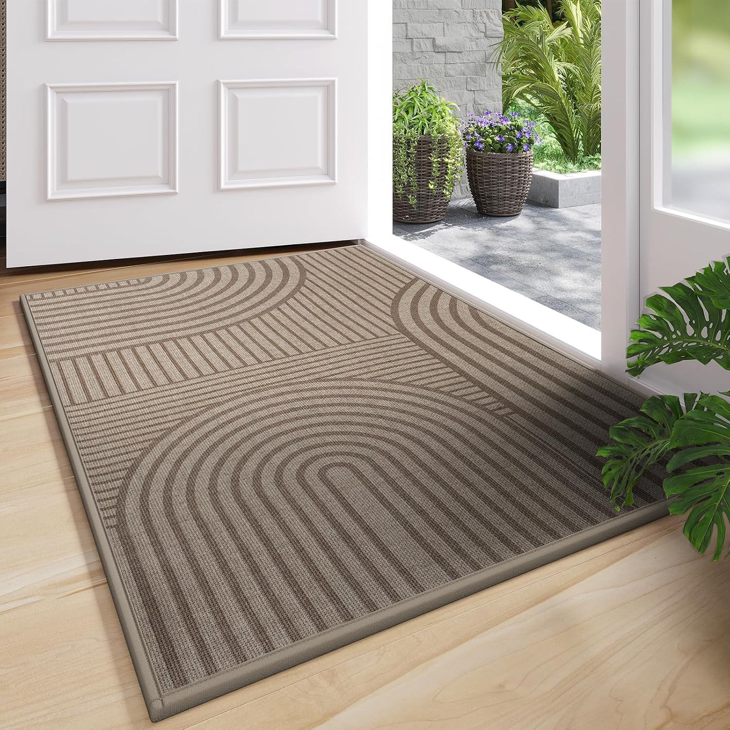 Detalle de YDKGL jmd-shanzhi Front Door Mat, 17" x 30", Brown, Low-Profile Indoor