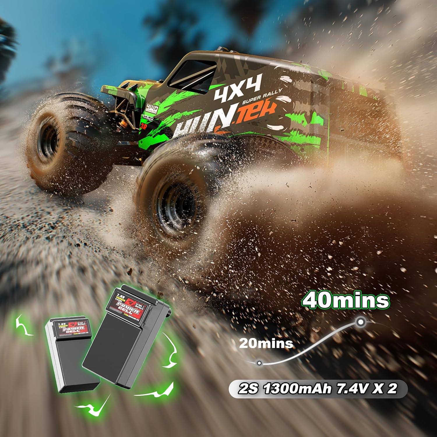 Thumbnail 2 de Womaqu Macchina RC telecomandata 1:14 4WD 40+ km/h con 2 batterie 7.4V 1300mAh e 2 set di pneumatici