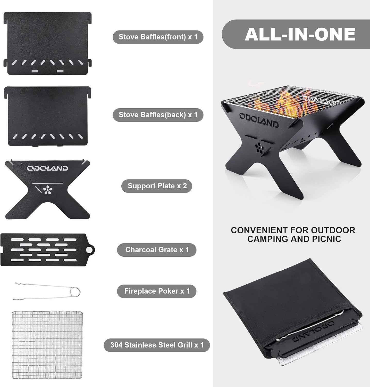 Detalle 2 de Odoland Campfire Grill, Heavy-Duty Iron
