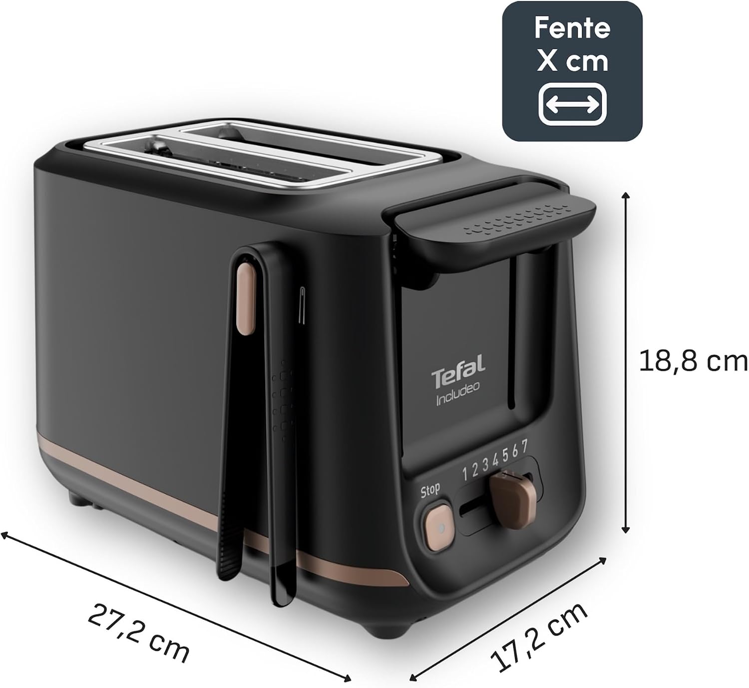 Detalle de Tefal Includeo – Grille-pain 2 fentes extra-larges avec pinces magnétiques – Noir