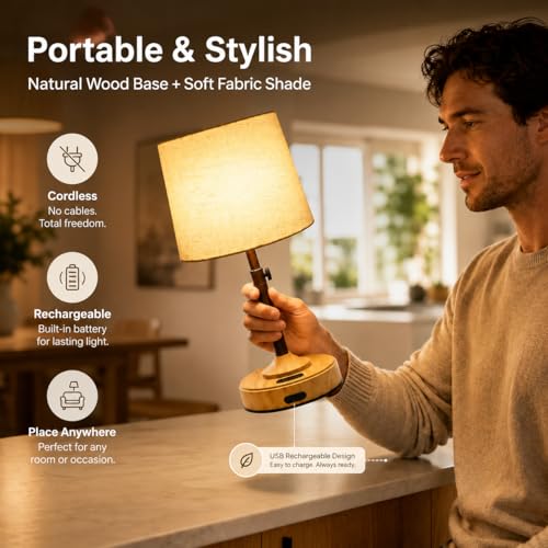 Detalle de SUWIN Lámpara de Mesilla de Noche Sin Cables (pack 2) – Regulable, USB-C, 3 temperaturas y temporizador