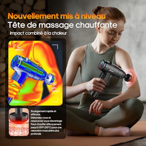 Detalle 2 de Pistolet de Massage AERLANG avec Chaleur – Massage musculaire silencieux et portable