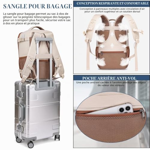 Thumbnail 6 de PUSLOM Sac à dos cabine 40 x 20 x 25 cm, 20 L, beige avec port USB