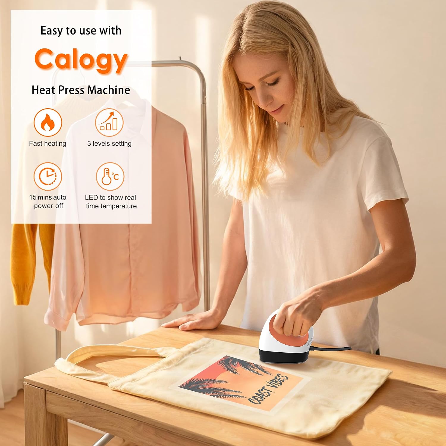 Detalle de Calogy CHP2301 Mini Heat Press, 3 Temperature Settings, LED Display