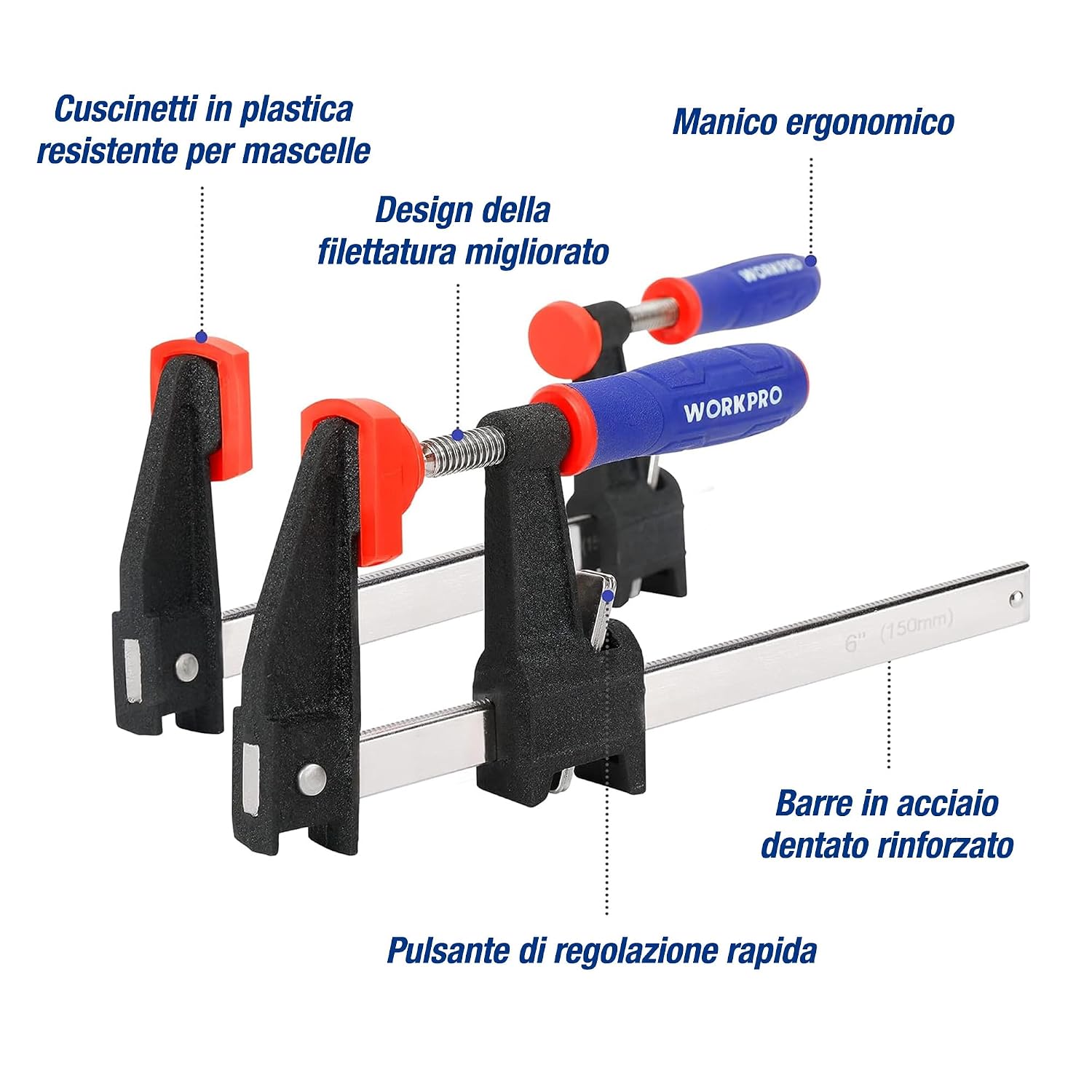 Thumbnail 6 de WORKPRO Morsetti da falegname 4 pezzi – Morsa a sgancio rapido 150/300 mm, serraggio 272 kg