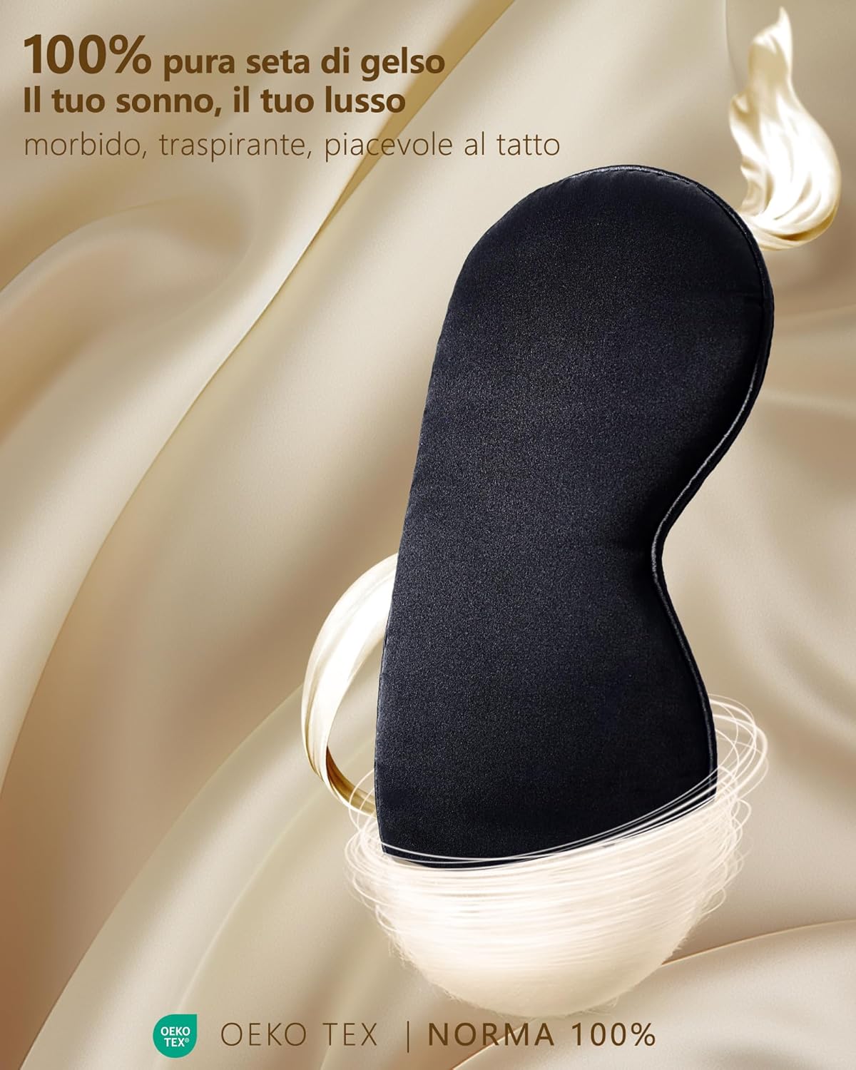 Thumbnail 1 de Aosun Mascherina per dormire in seta di gelso 100% con fascia regolabile (nero)