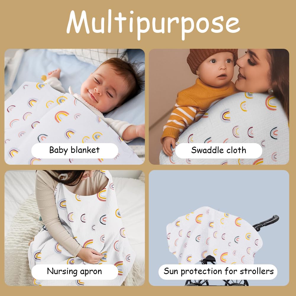 Thumbnail 3 de Aolso Musselin-Stillbezug für Babys – 360° Stilldecke, Weicher Stillschal (Weißer Regenbogen)