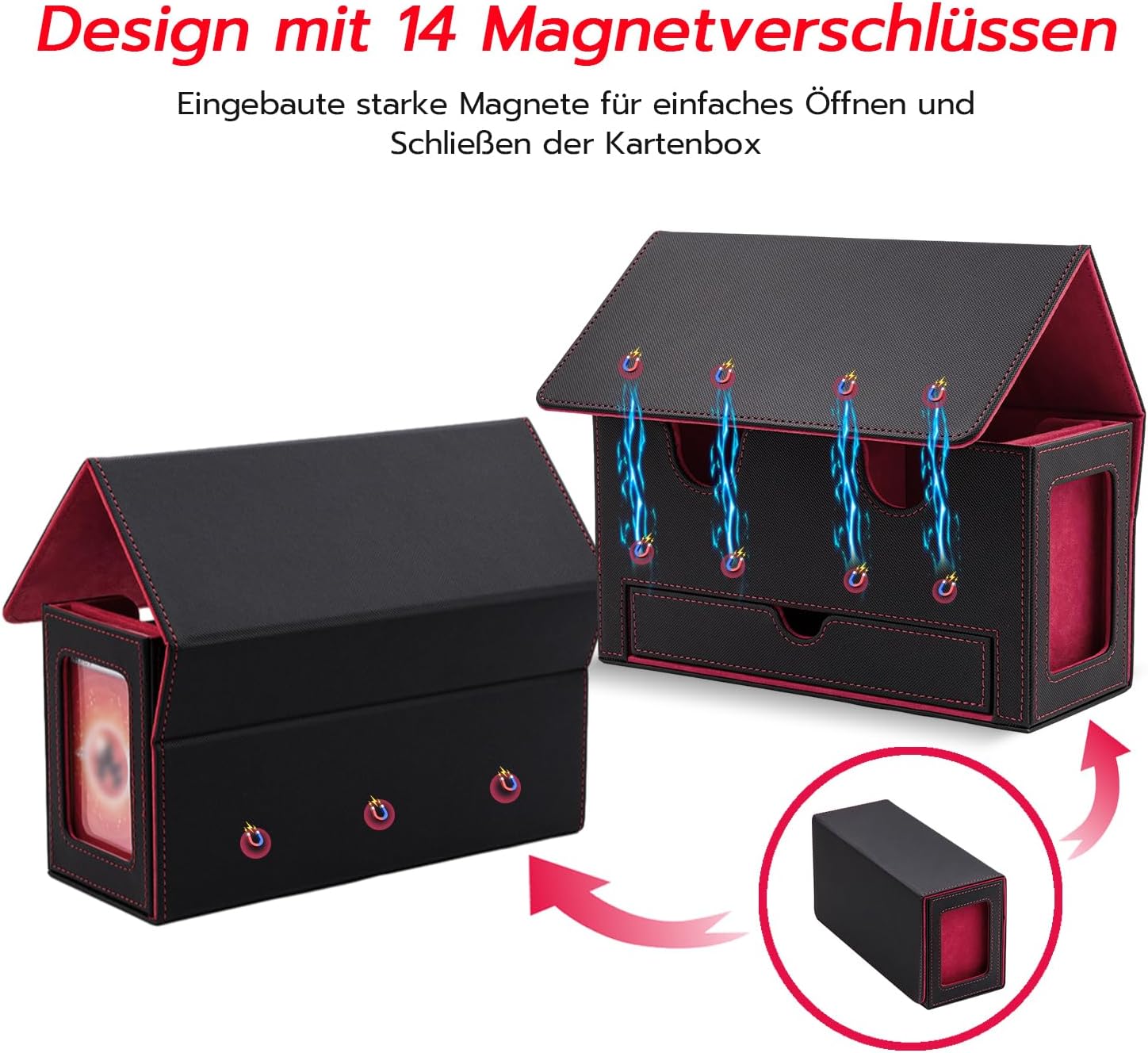 Detalle 2 de Tolesum Doppelschicht Deck Box für MTG: Sammelkartenbox mit Schaufenster & Würfelfach (PU Leder, magnetisch)