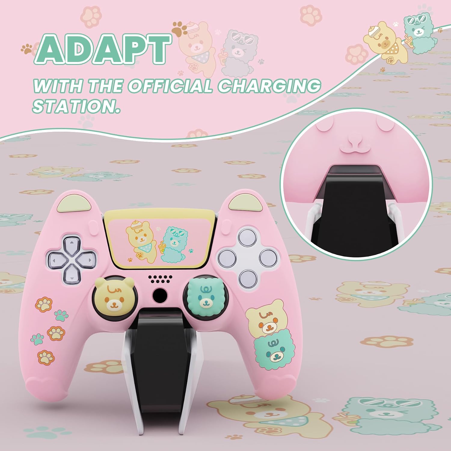 Thumbnail 4 de playvital Cute Bear Controller Silicone Case for ps5, Kawaii Controller Cover Compatible with Charging Station, Gamepad Skin Protector for ps5 with Touch Pad Sticker & Thumb Grips - Pink & Yellow
playvital Cute Bear Controller Silicone Case fo…