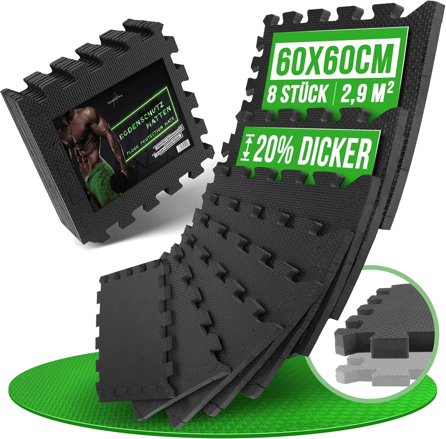 Detalle de AthleticPro Bodenschutzmatte Sets – 30x30 cm oder 60x60 cm, extra dicke Schutzmatten