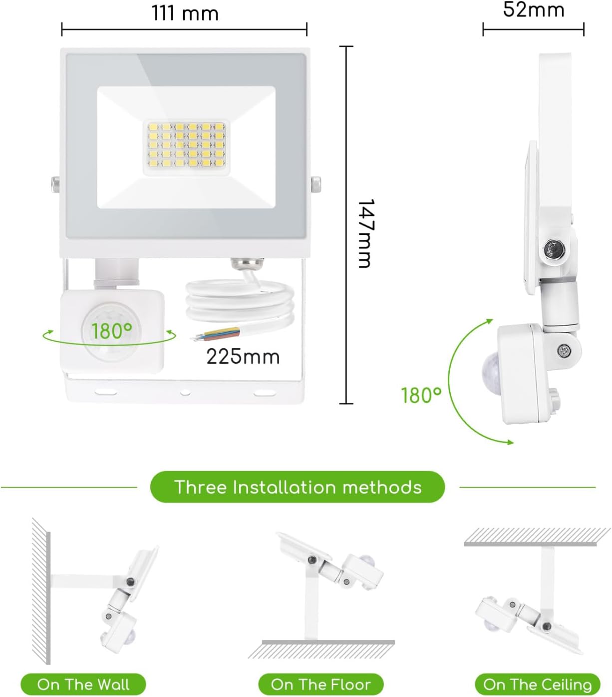 Thumbnail 5 de Aigostar Faretto LED con Sensore di Movimento PIR: 20W, 1800LM, IP65 – illuminazione esterna efficiente