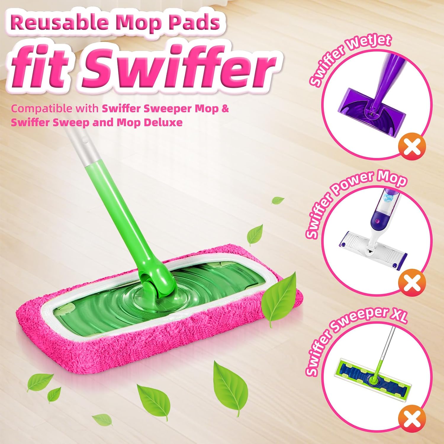 Thumbnail 1 de Reusable Microfiber Mop Pads for Swiffer Sweeper Mop – Wet/Dry Refills, 6-Pack