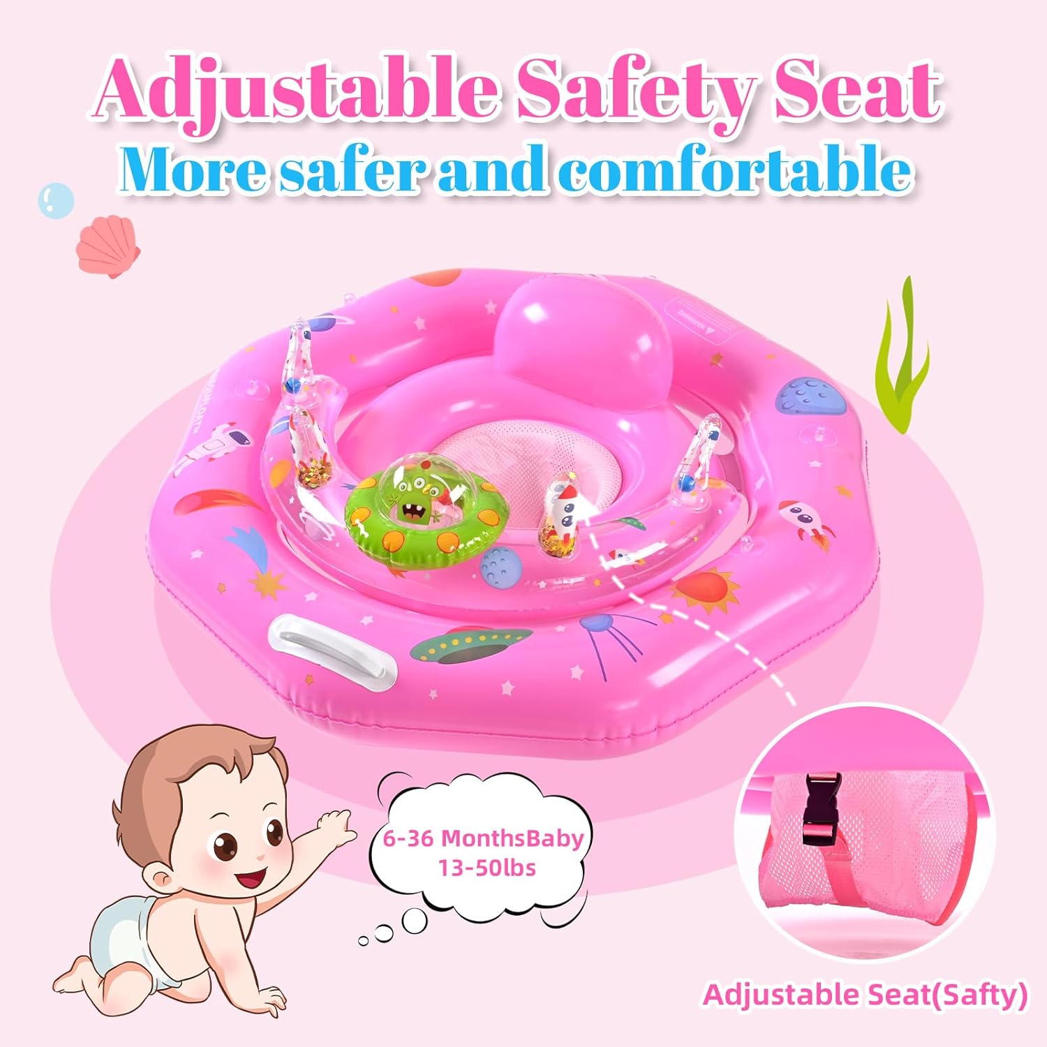Thumbnail 3 de Baby Pool Float for 6-36 Months with UPF50+ Canopy, Adjustable Safety Seat, Toy Play Console & Safety Leash