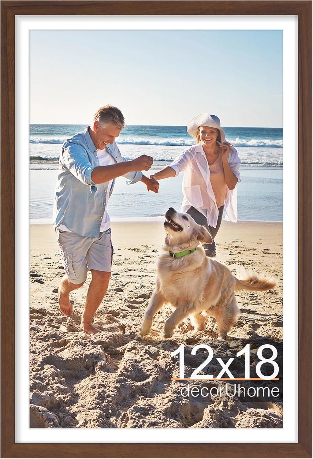 Thumbnail 2 de decorUhome 12x16 Picture Frame with Mat – Brown Engineered Wood, 8.5x11 Certificate Fit, HD Plexiglass, Wall Mount