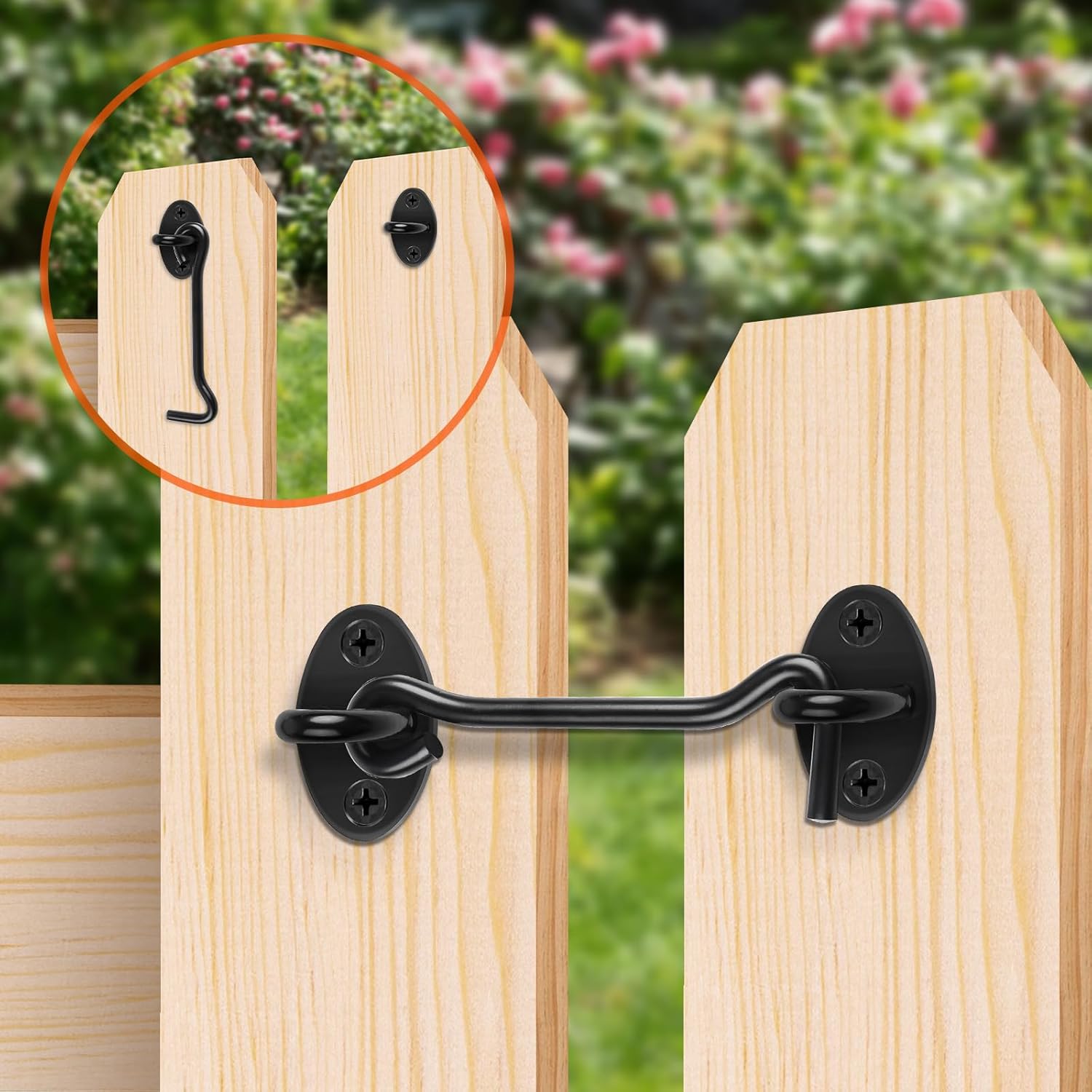 Detalle de 16 Inch Hook and Eye Latch (2-Pack) Stainless Steel – Black Cabin Door Gate Lock with Screws