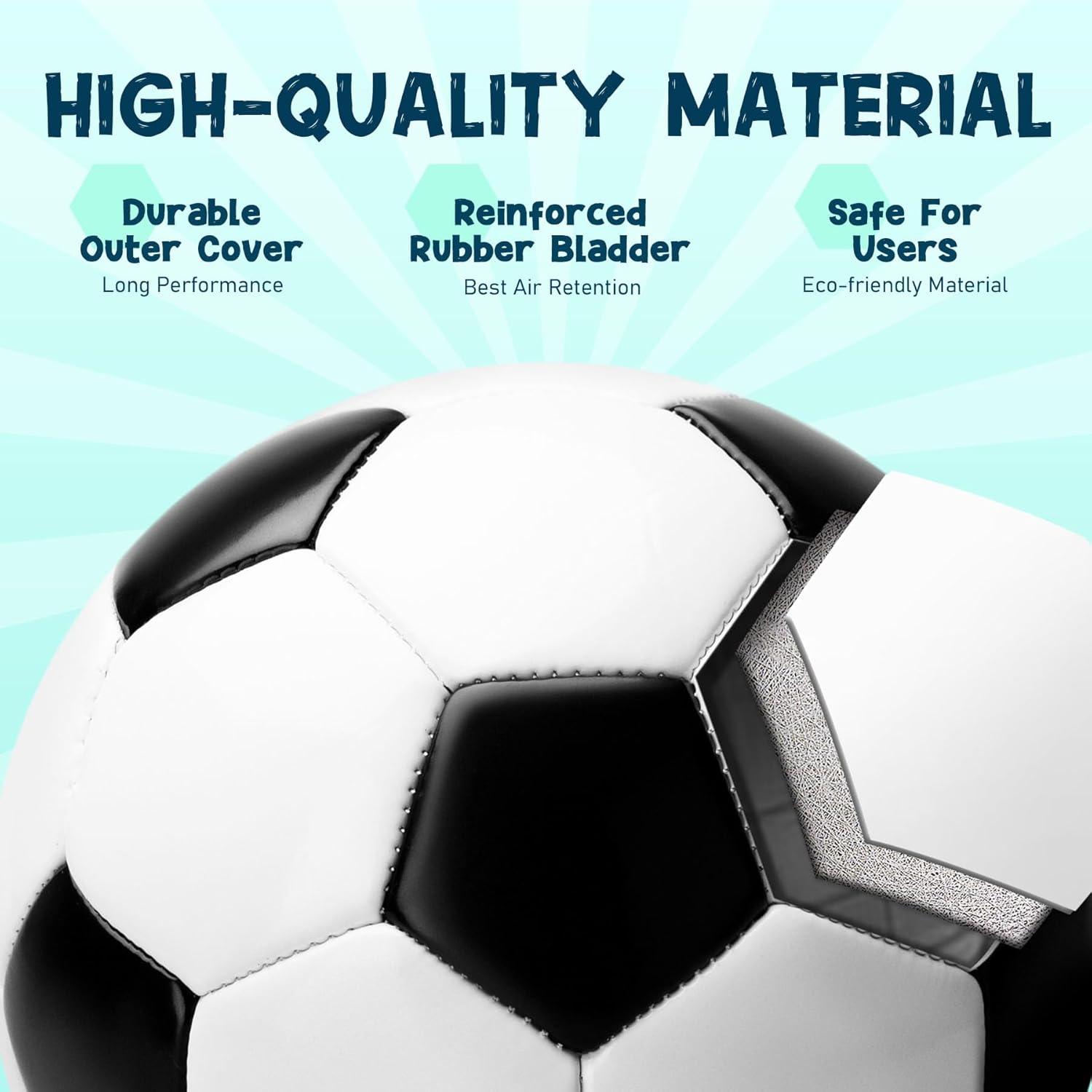 Detalle de Soccer Ball Size 2/3/4/5 with Pump & Bag (1–3 Pack) - Classic Black & White Durable Ball for Indoor/Outdoor Play