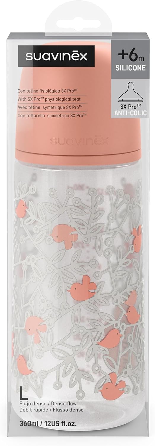 Thumbnail 4 de Suavinex Birdies Biberon 360 ml Flusso L – anticoliche, tettarella SX Pro in silicone per pappe liquide (6+ mesi) – Rosa